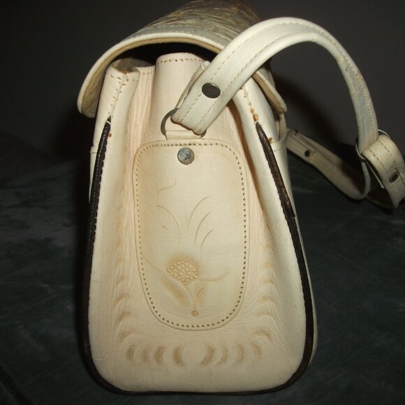 Vintage Genuine Leather Hand Tooled Embossed Mexican Handbag - Picture 4 of 12